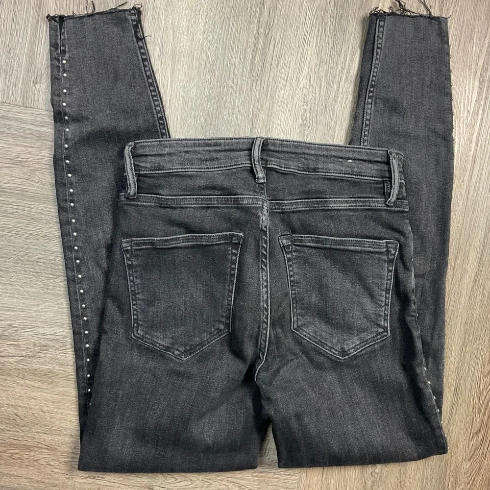 ALLSAINTS Dax Studded Distressed Hem Skinny Jeans Womens 27 Dark Wash Black‎